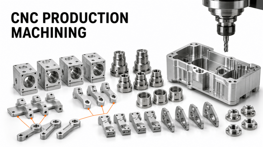 CNC production machining of repeatable precision metal parts