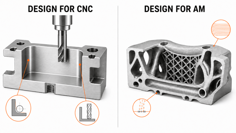 CNC machining and additive manufacturing design guideline comparison