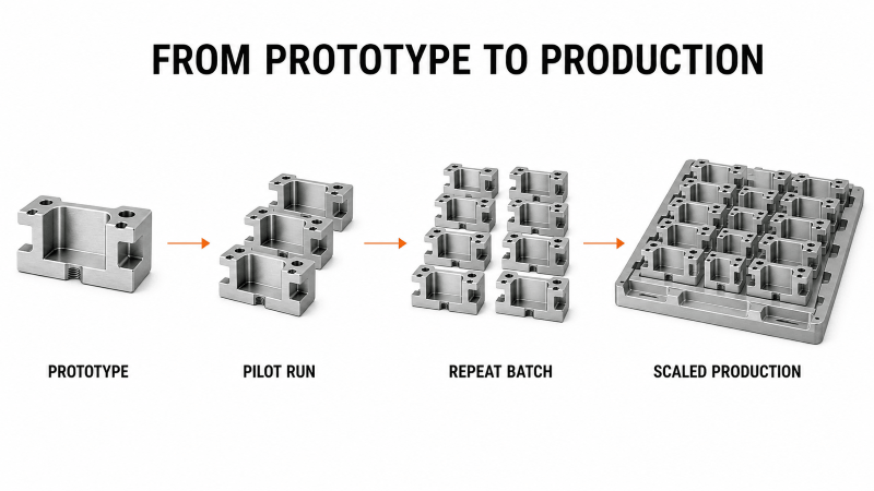 CNC machining progression from prototype to repeat production