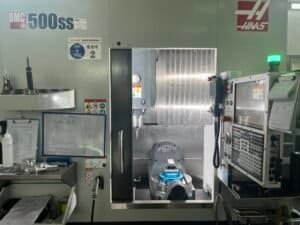 Dry CNC milling of Gray Iron using air blast to clear graphite dust and chips.