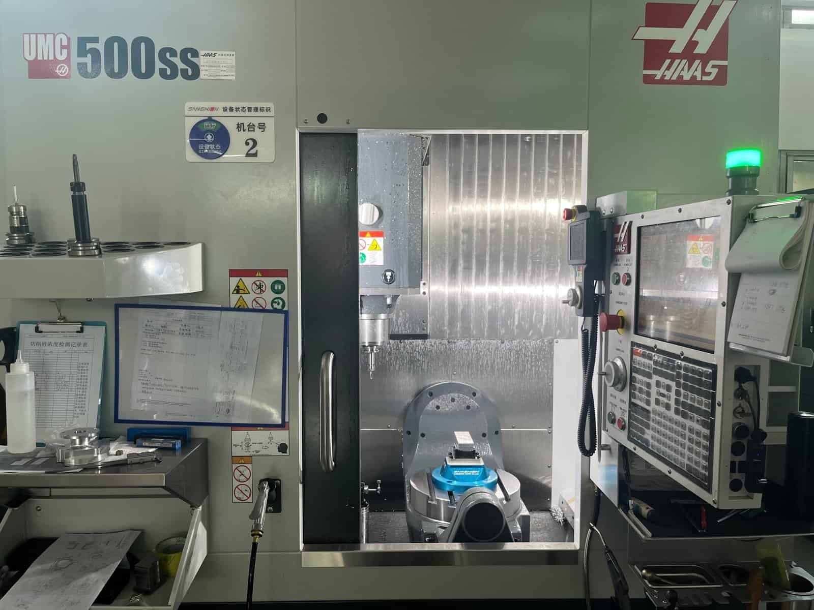 Dry CNC milling of Gray Iron using air blast to clear graphite dust and chips.