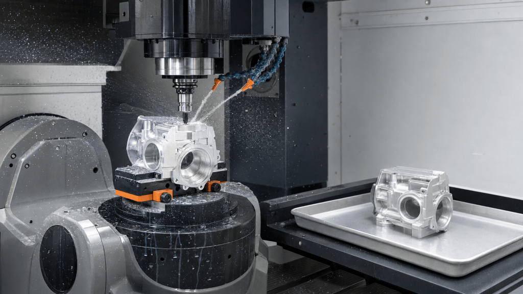 Rapid CNC machining of an aluminum prototype housing in a clean 5-axis machining center