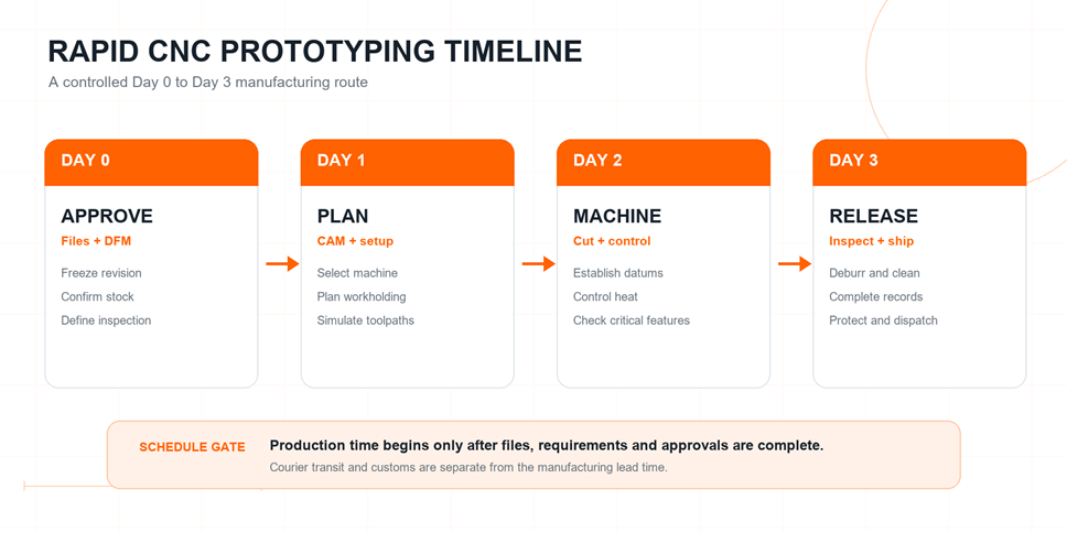Day 0 to Day 3 rapid CNC prototyping workflow