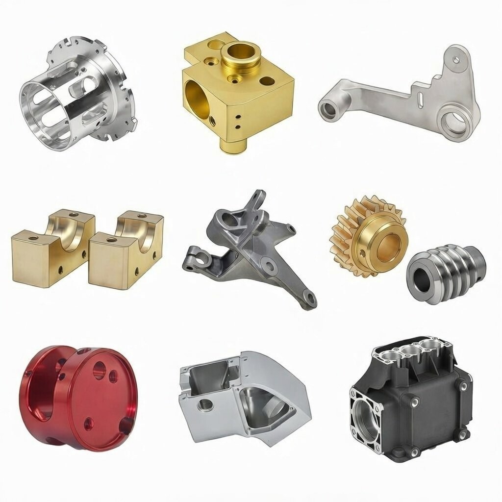 A collection of metal and plastic samples showing various surface treatment textures and colors.