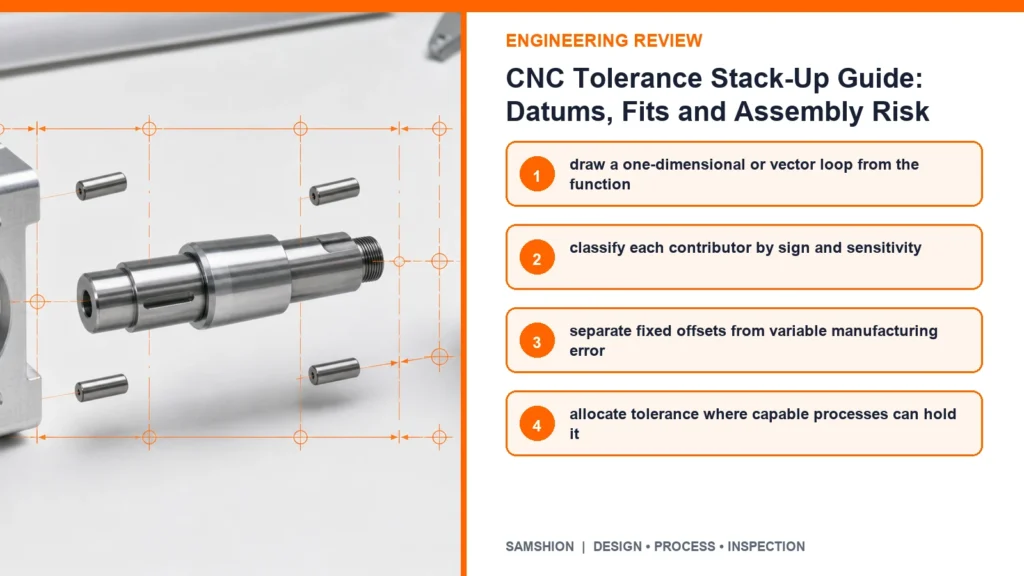 Engineering controls infographic for CNC tolerance stack-up