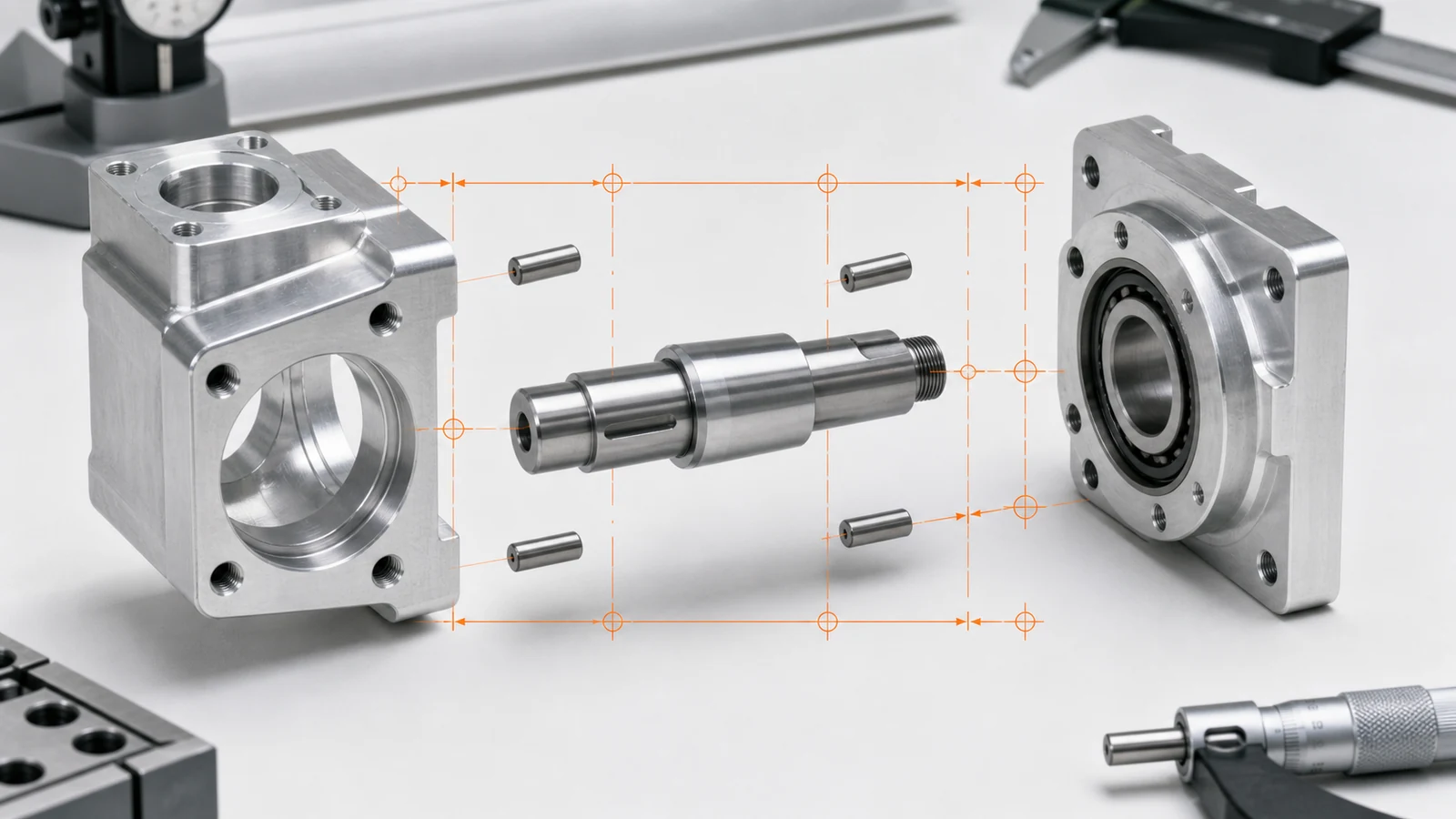 Engineering manufacturing scene illustrating CNC tolerance stack-up
