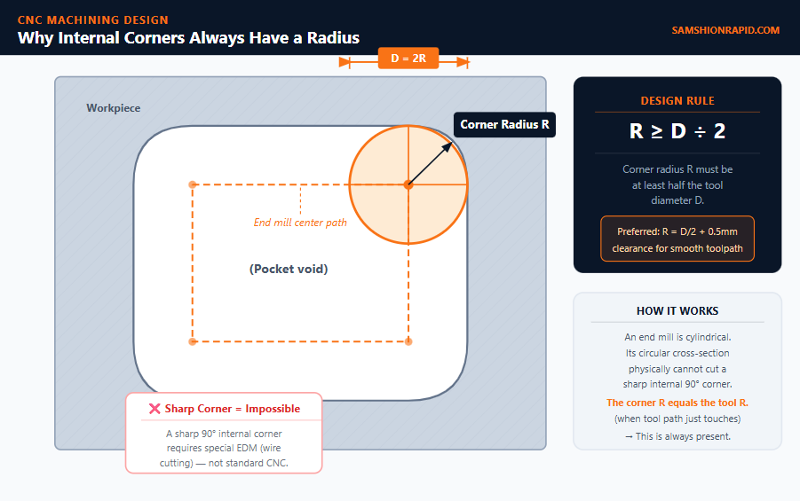 Comparison of internal radius and external radius in a CNC machined part