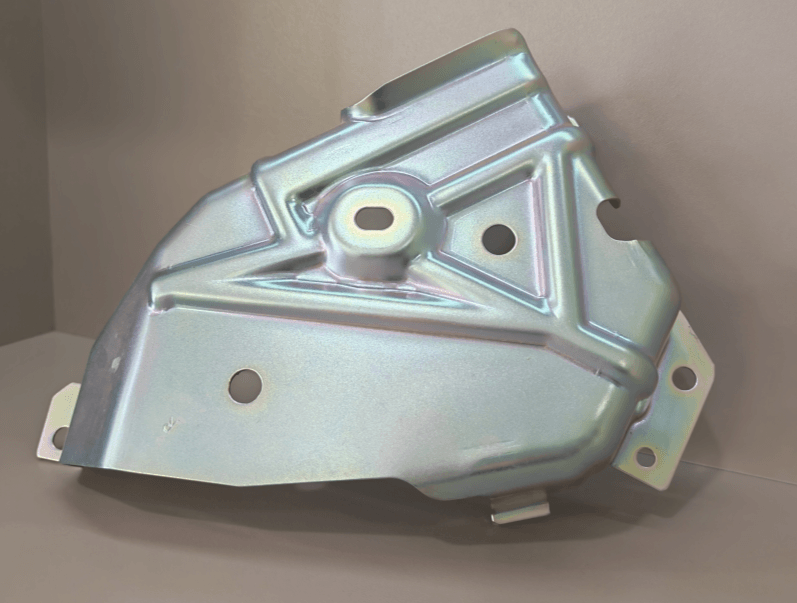 Precision custom metal stamping parts with orange engineering drawing overlays