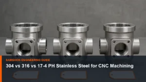 Technical illustration of 304 vs 316 vs 17-4 stainless steel for manufacturing planning