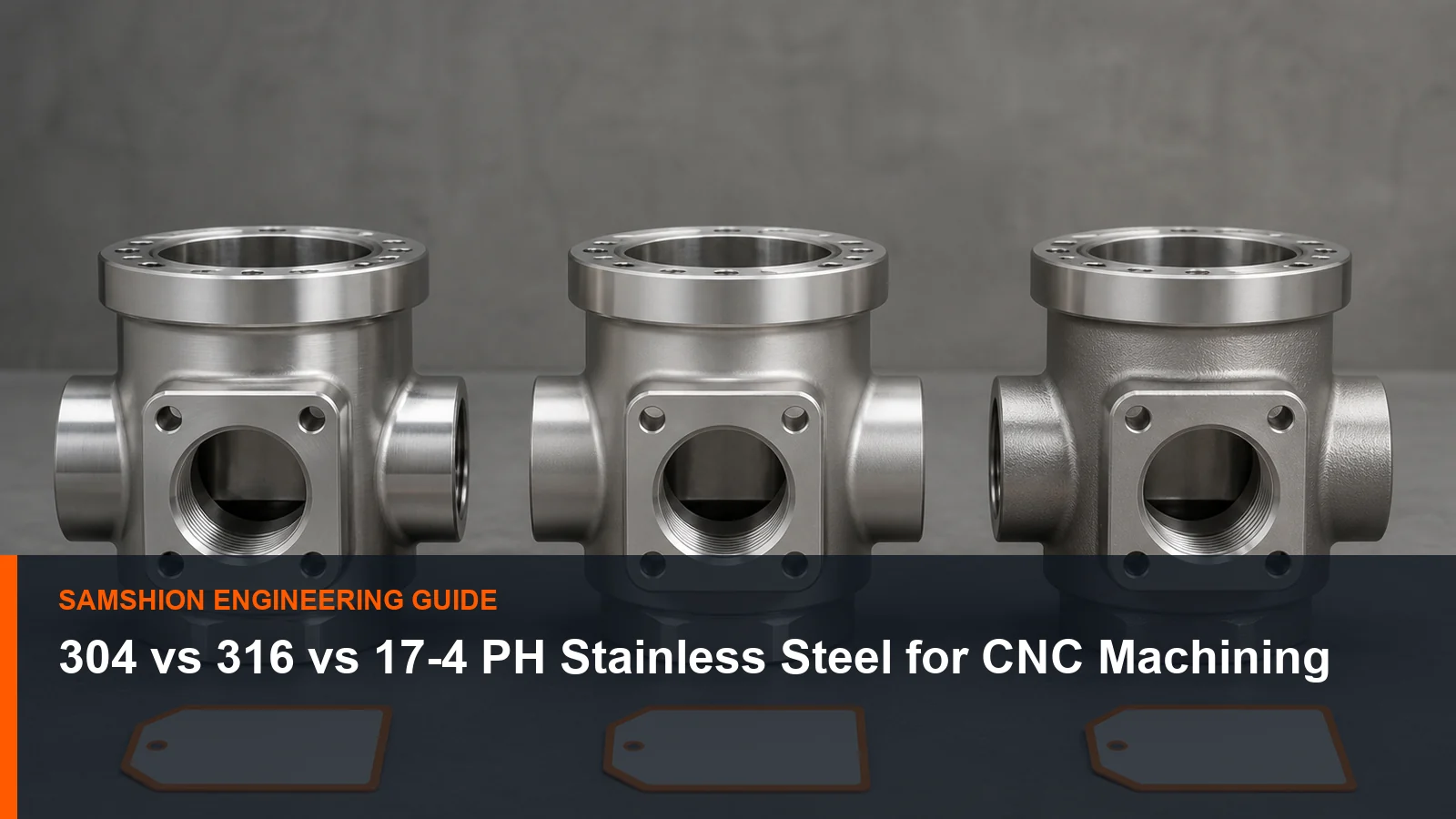 Technical illustration of 304 vs 316 vs 17-4 stainless steel for manufacturing planning