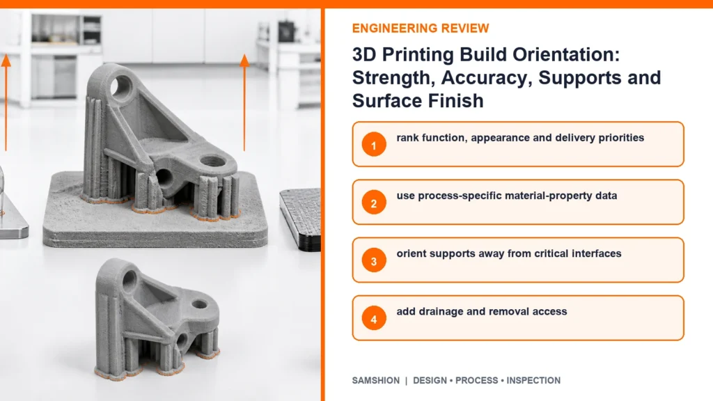 Engineering controls infographic for 3D printing build orientation