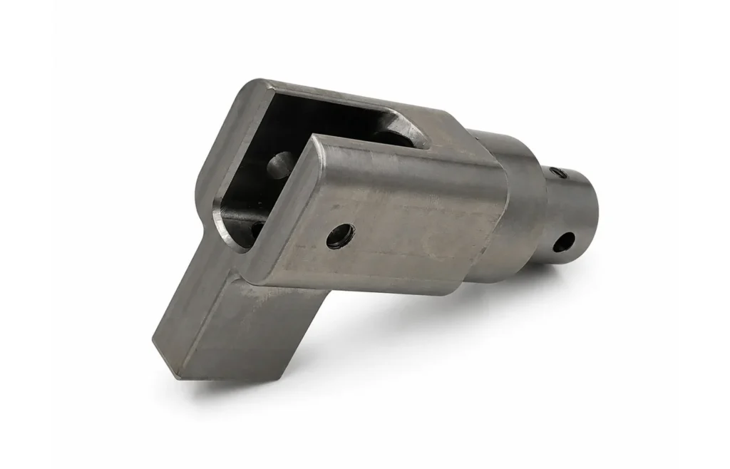 Carbon or alloy steel CNC machined component with curved geometry, cavity and cross holes
