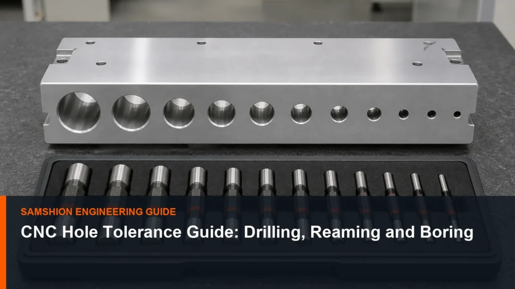 Technical illustration of CNC hole tolerance for manufacturing planning