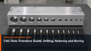 Technical illustration of CNC hole tolerance for manufacturing planning