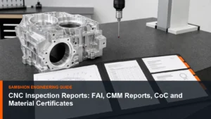 Technical illustration of CNC inspection reports for manufacturing planning