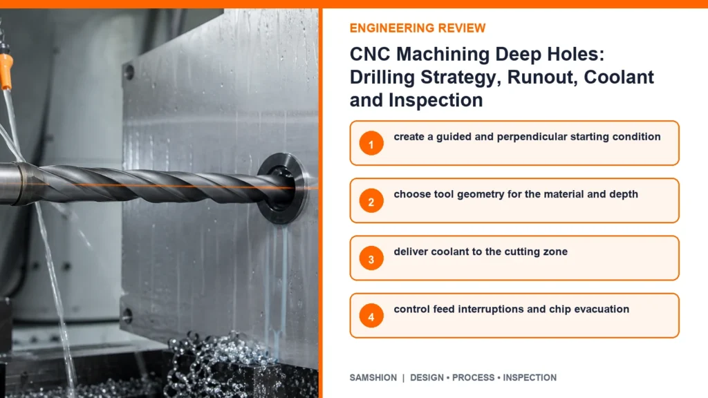 Engineering controls infographic for CNC machining deep holes