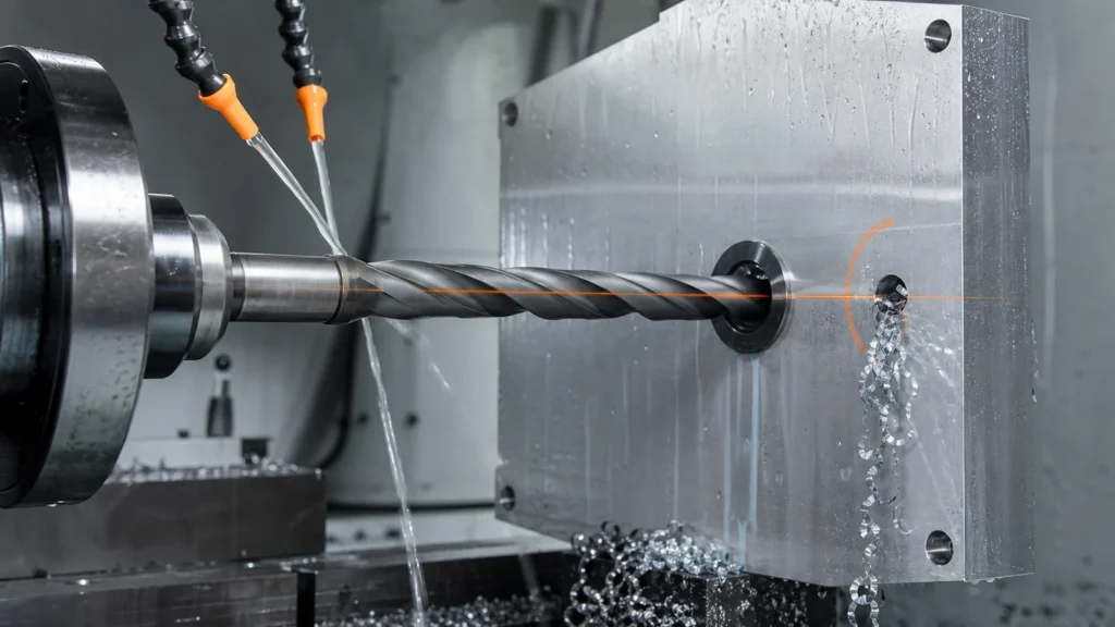 CNC machining deep holes drilling coolant and inspection