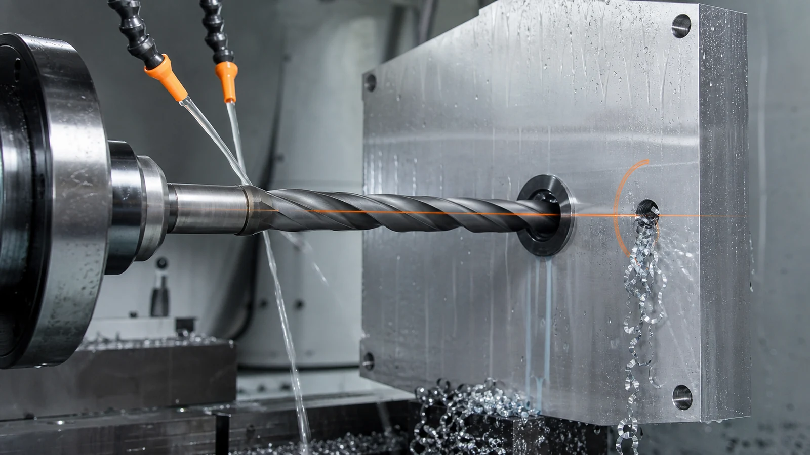 CNC machining deep holes drilling coolant and inspection