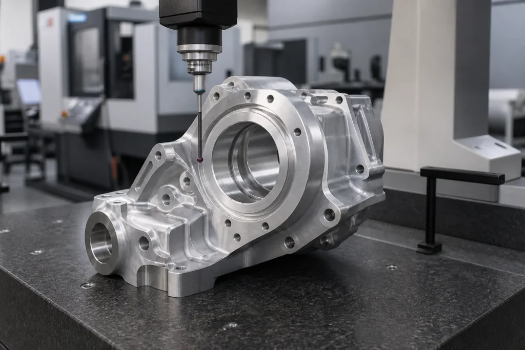 CMM inspection of a CNC machined aluminum robotic arm joint bearing bore