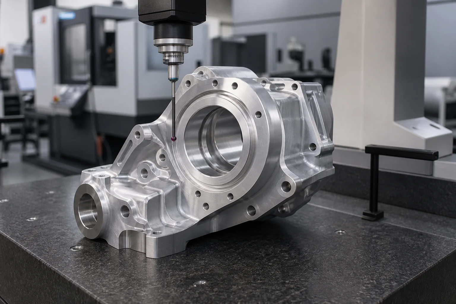CMM inspection of a CNC machined aluminum robotic arm joint bearing bore
