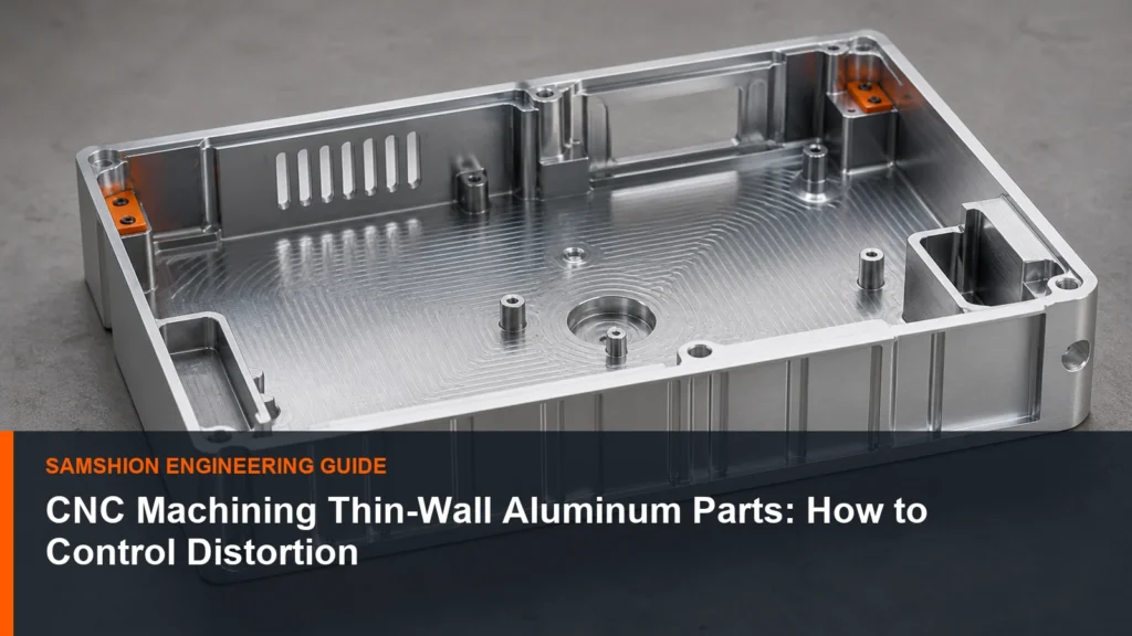 Technical illustration of CNC machining thin-wall aluminum for manufacturing planning