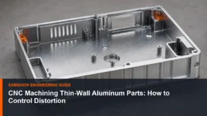 Technical illustration of CNC machining thin-wall aluminum for manufacturing planning
