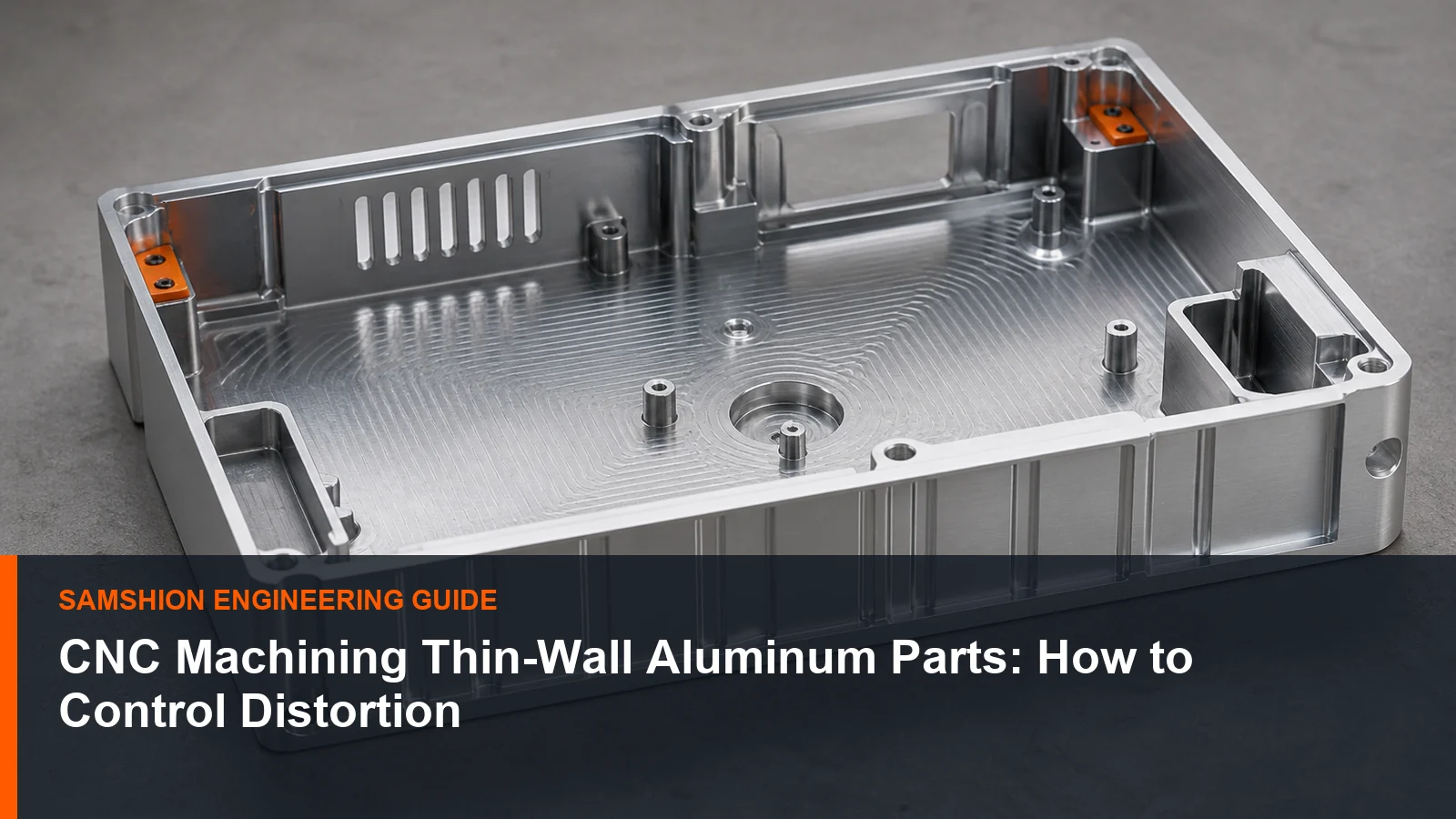 Technical illustration of CNC machining thin-wall aluminum for manufacturing planning