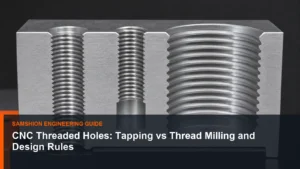 Technical illustration of CNC threaded holes for manufacturing planning