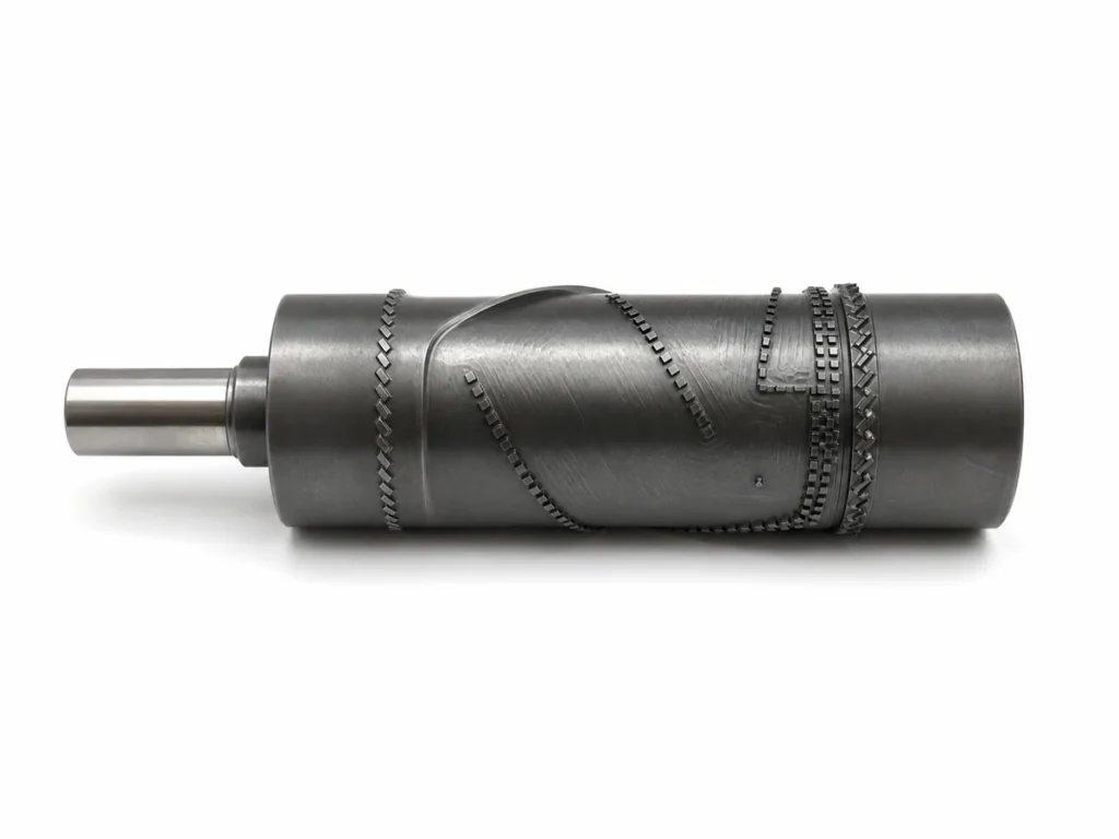 Heat-treated D2 tool-steel cylindrical component produced by CNC turning and four-axis milling