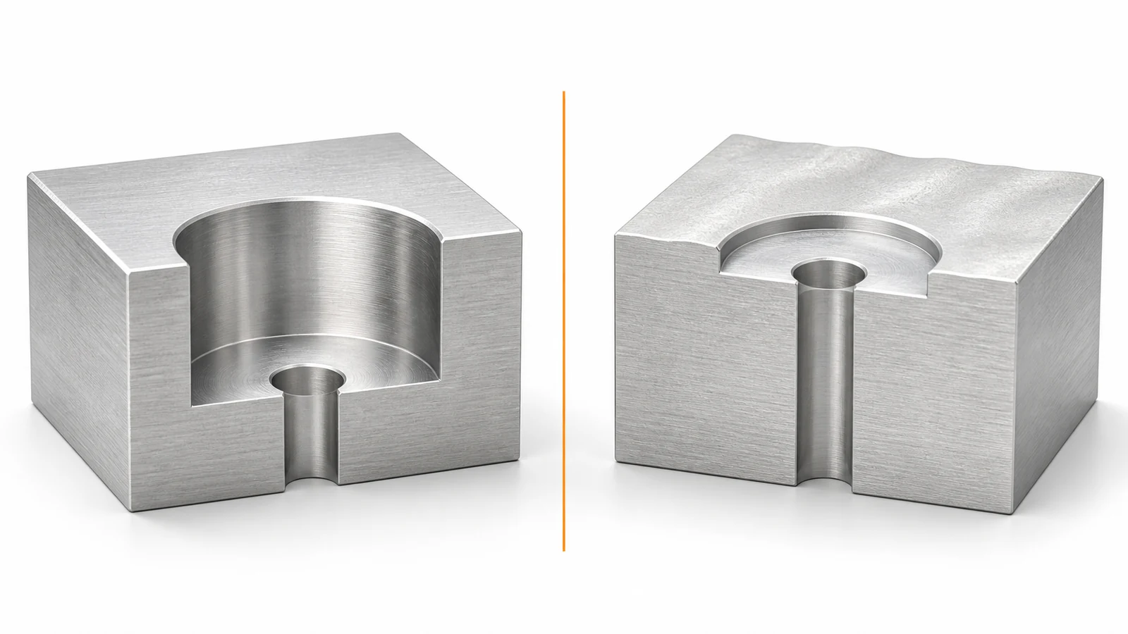Counterbore vs spotface technical cutaway showing the difference in recess depth and seating function