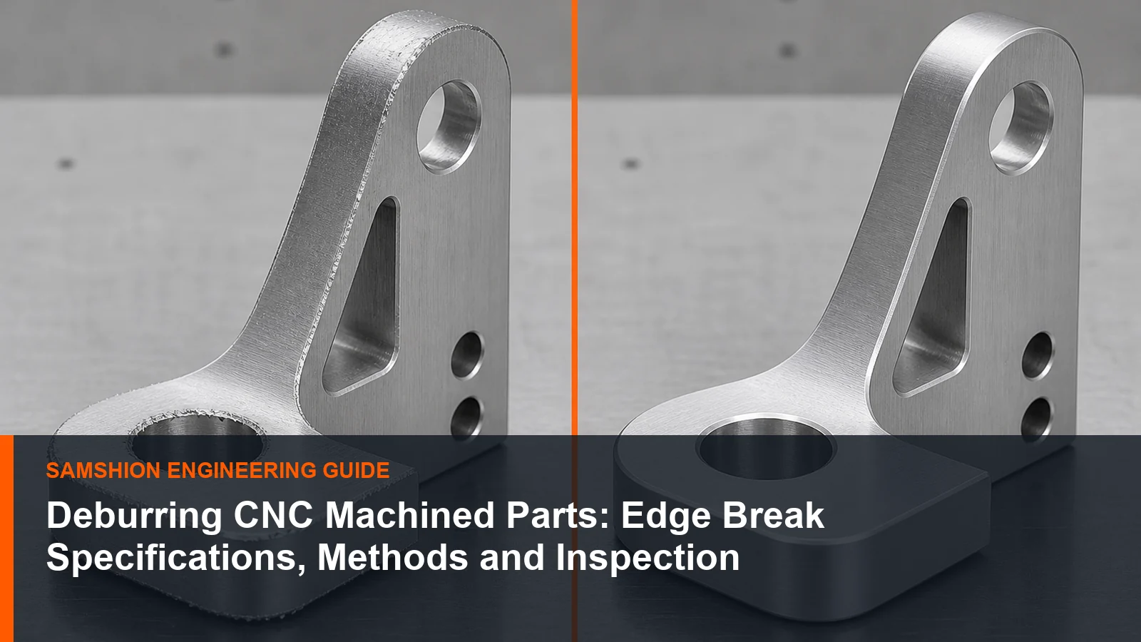 Technical illustration of deburring CNC machined parts for manufacturing planning
