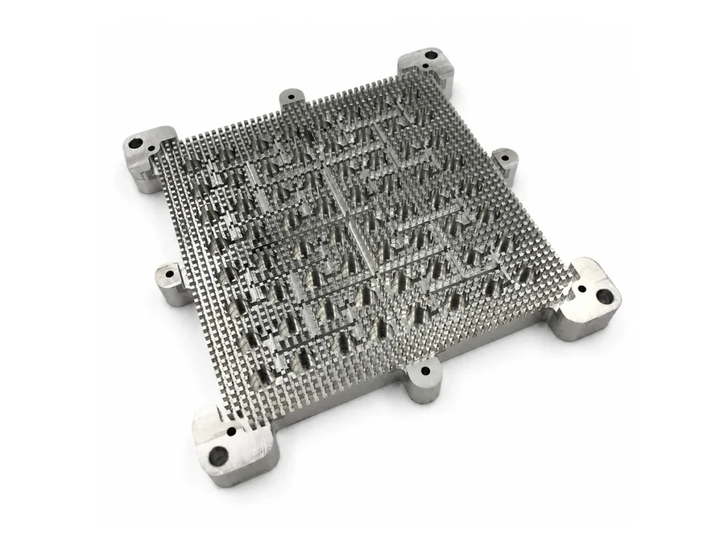 High-density CNC machined aluminum feature plate with repeated micro features