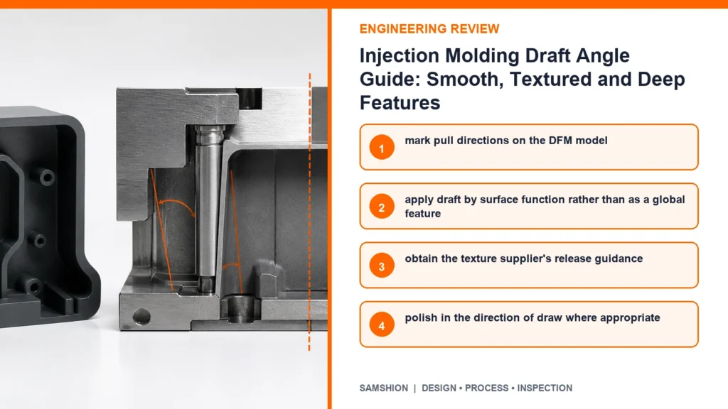 Engineering controls infographic for injection molding draft angle