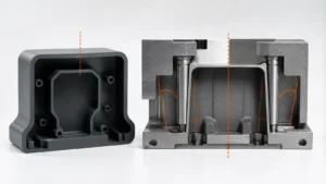 Engineering manufacturing scene illustrating injection molding draft angle