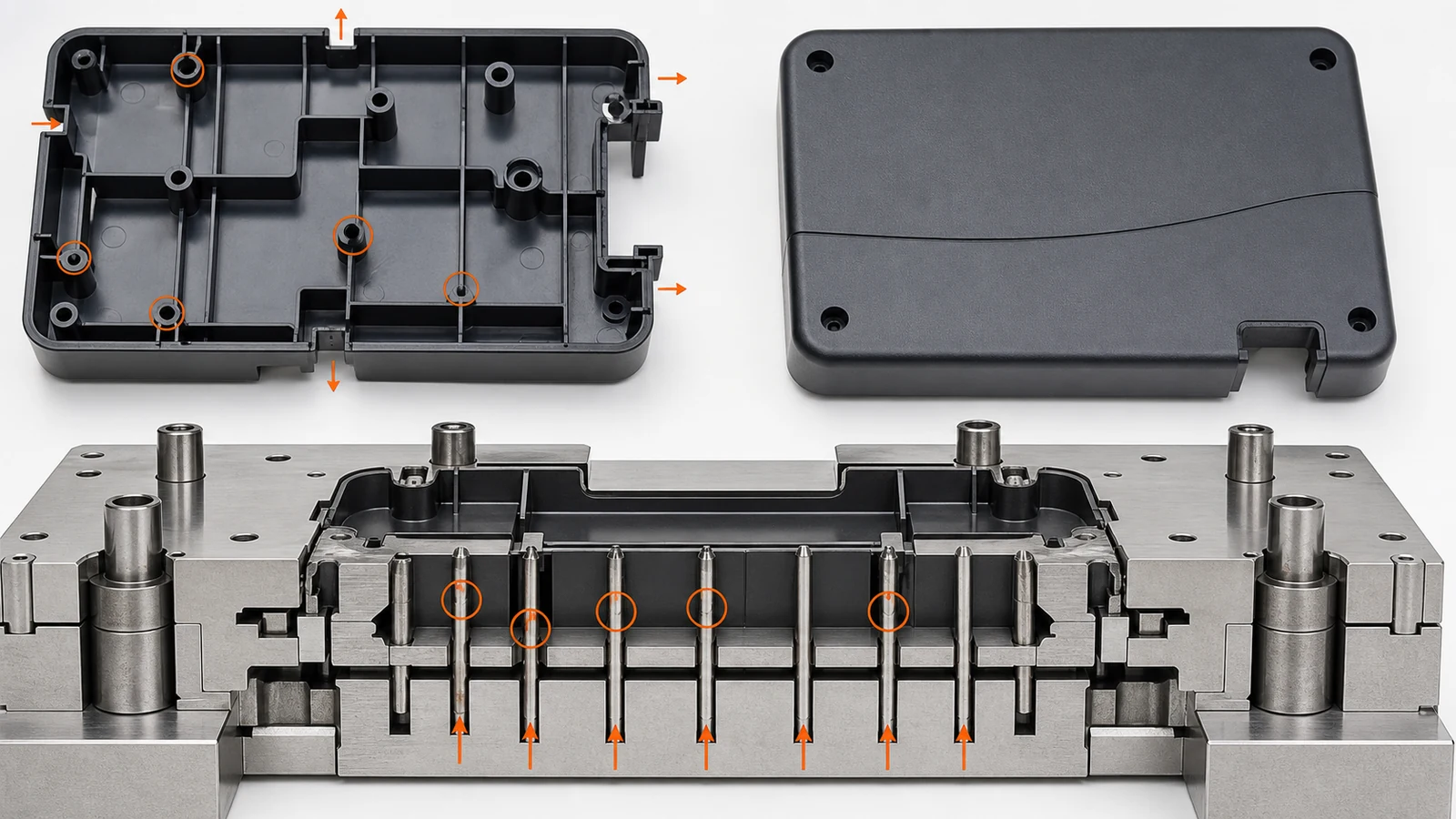 Injection molding ejector pin marks placement and cosmetic control