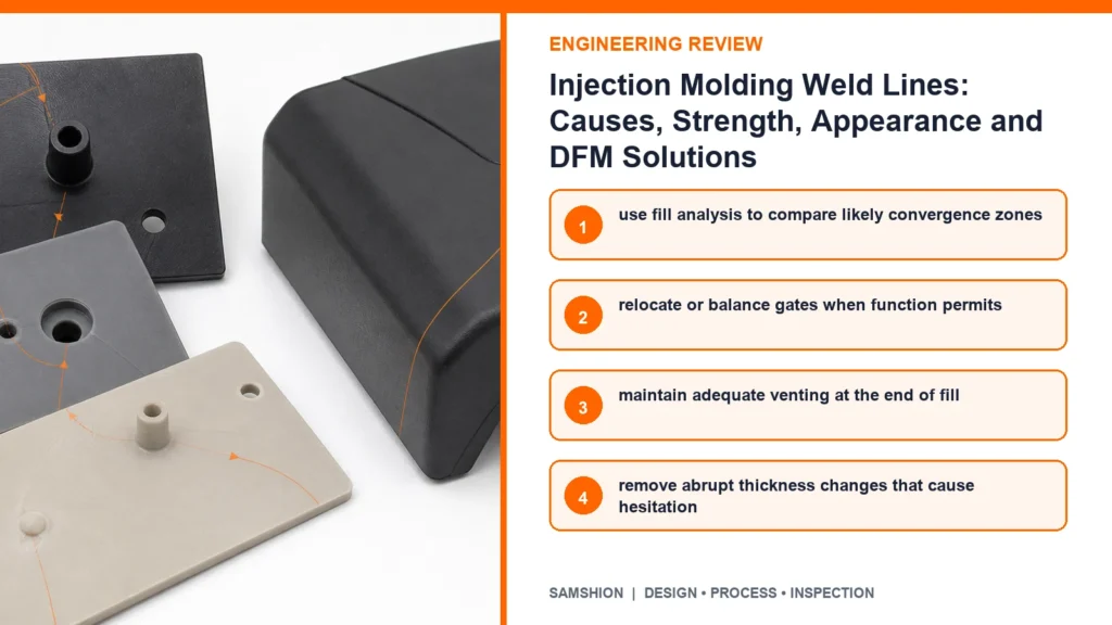 Engineering controls infographic for injection molding weld lines