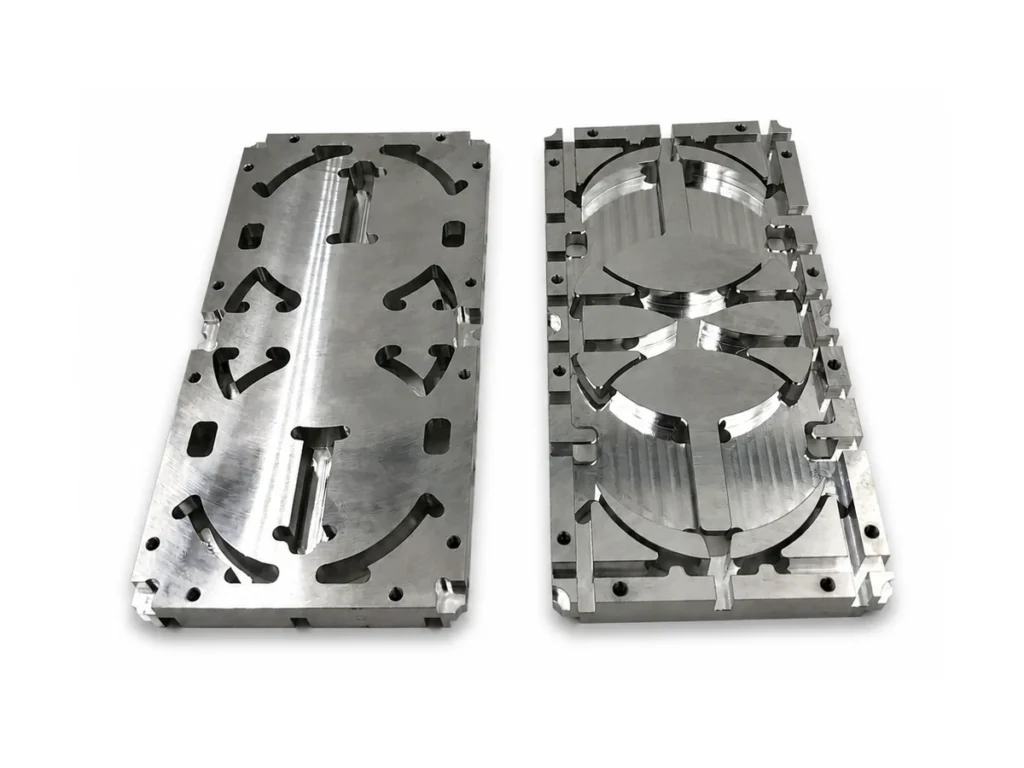Front and reverse views of small-batch 3-axis CNC machined 6061-T6 aluminum components