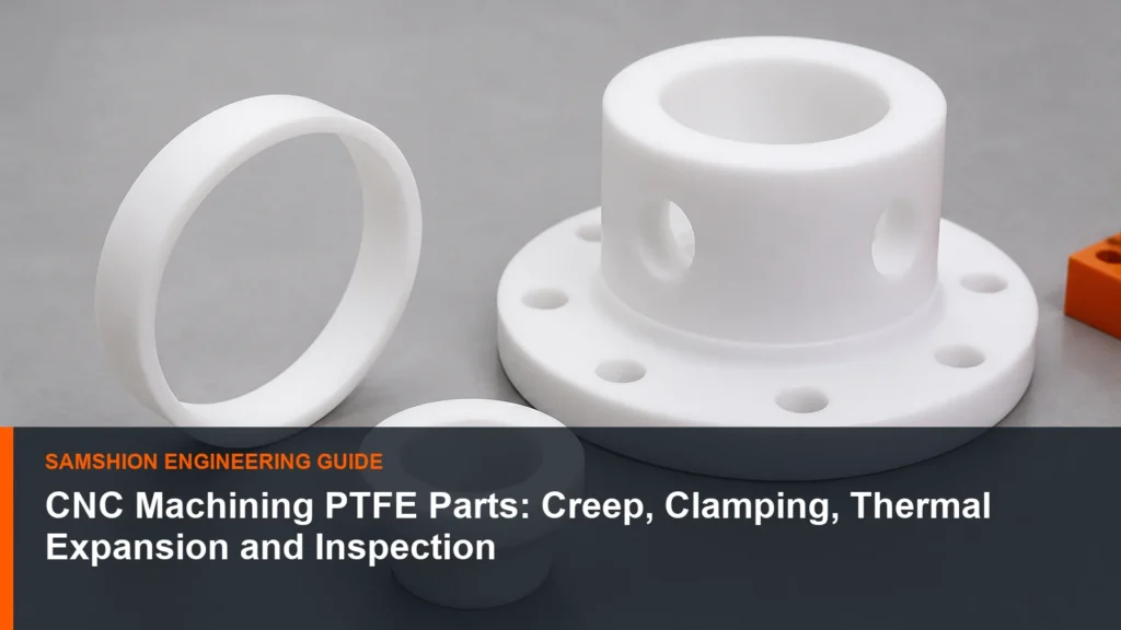 Technical illustration of CNC machining PTFE parts for manufacturing planning