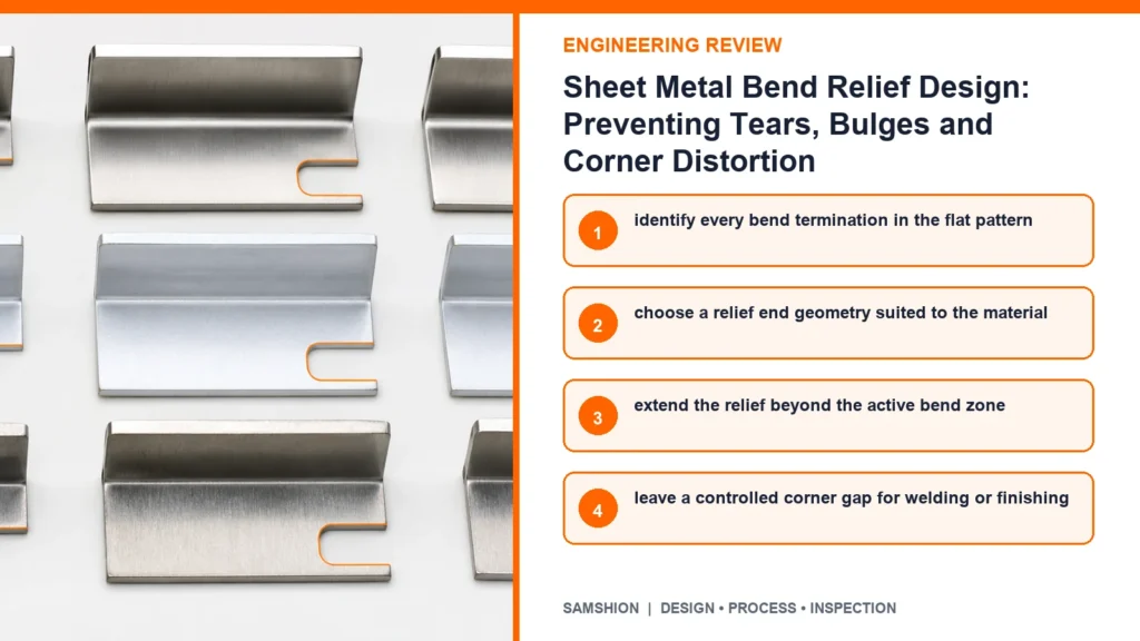 Engineering controls infographic for sheet metal bend relief design