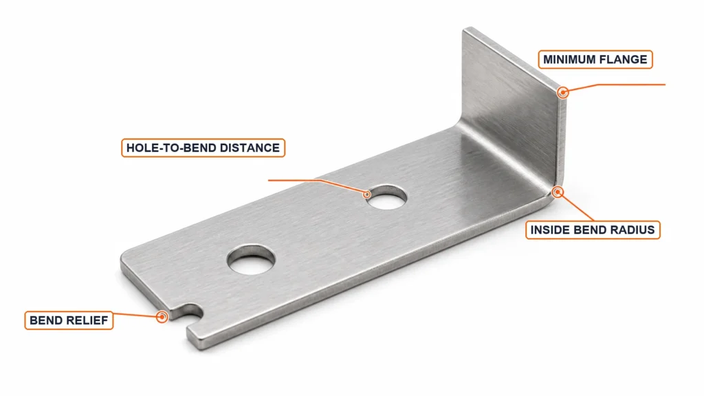 Sheet metal bending design guidelines for radius, flange and hole clearance