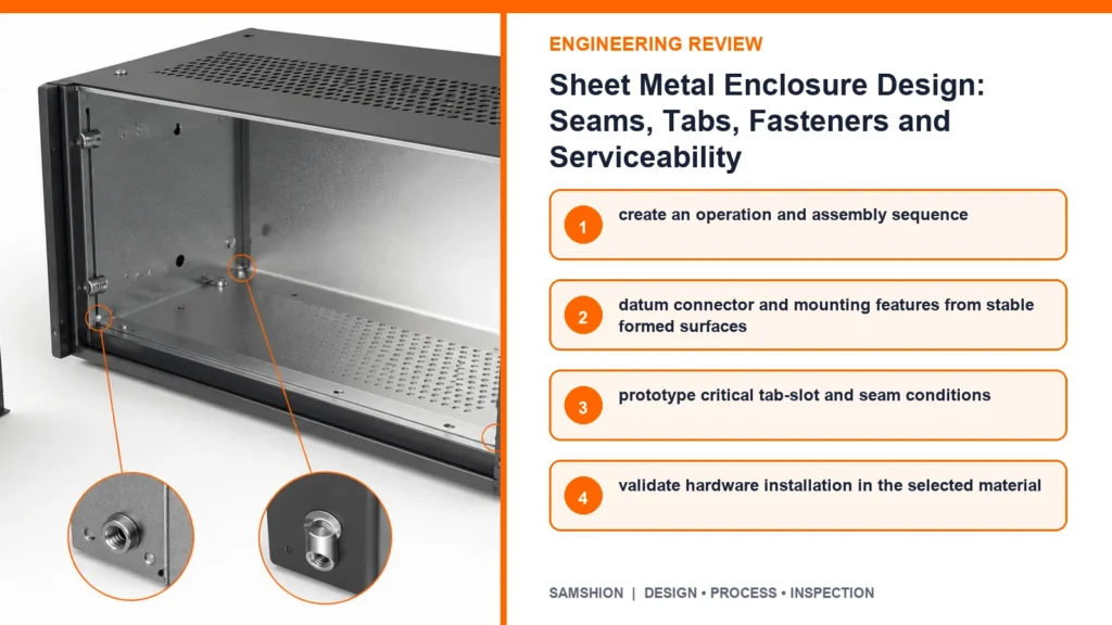 Engineering controls infographic for sheet metal enclosure design