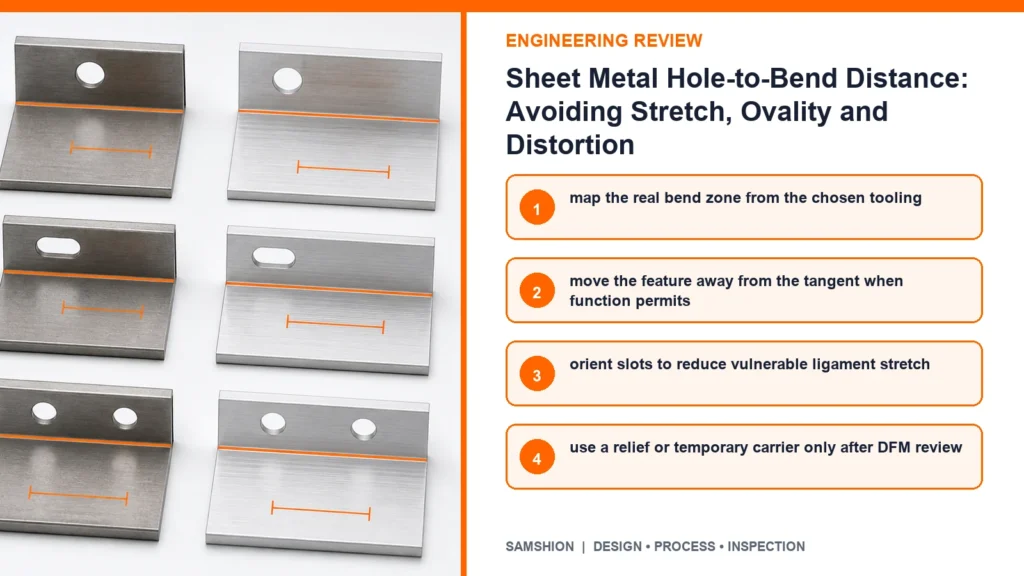 Engineering controls infographic for sheet metal hole to bend distance