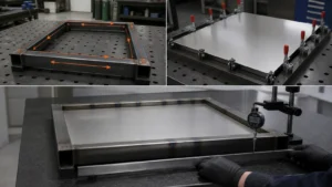 Sheet metal weld distortion sequence fixturing and inspection