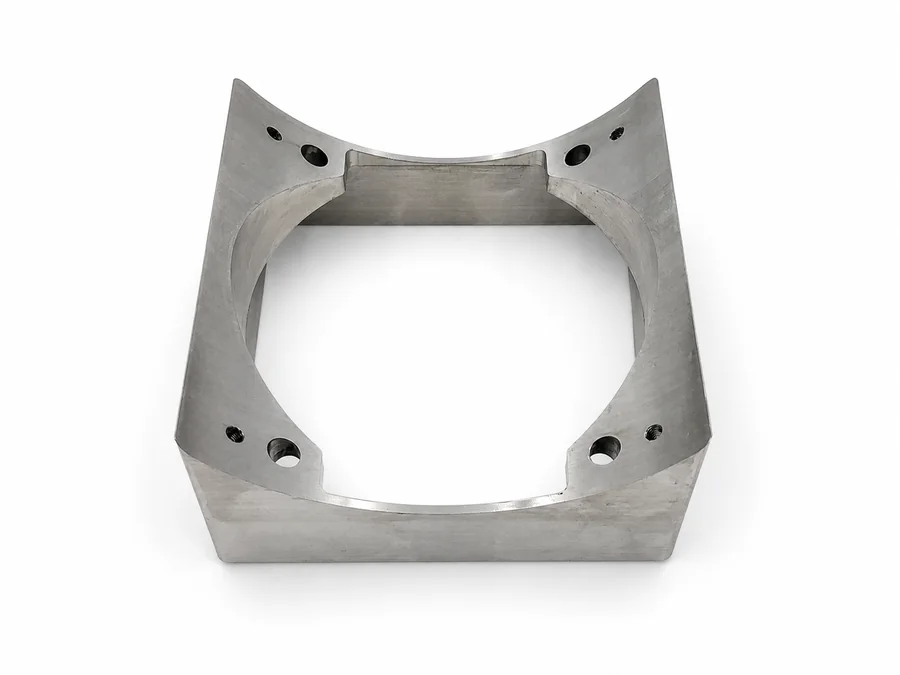 Real stainless steel CNC machined bracket with threaded and counterbored holes