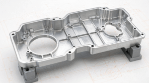 Thin-wall CNC machined aluminum housing supported for low-distortion machining