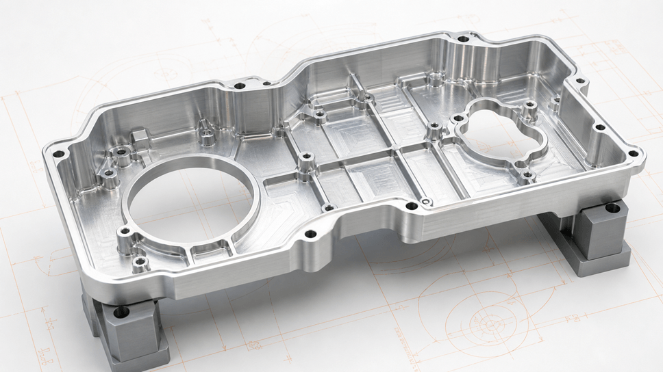 Thin-wall CNC machined aluminum housing supported for low-distortion machining