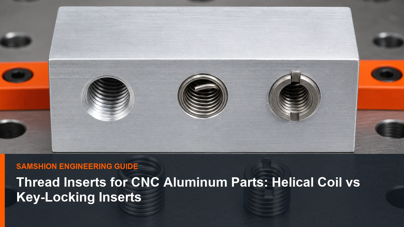 Technical illustration of thread inserts for CNC aluminum for manufacturing planning