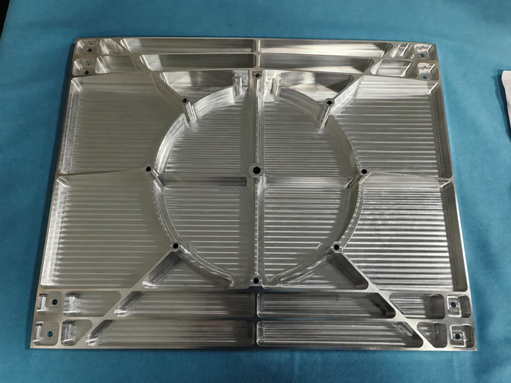 7075-T6 CNC machined aluminum part with pockets and ribs before surface treatment