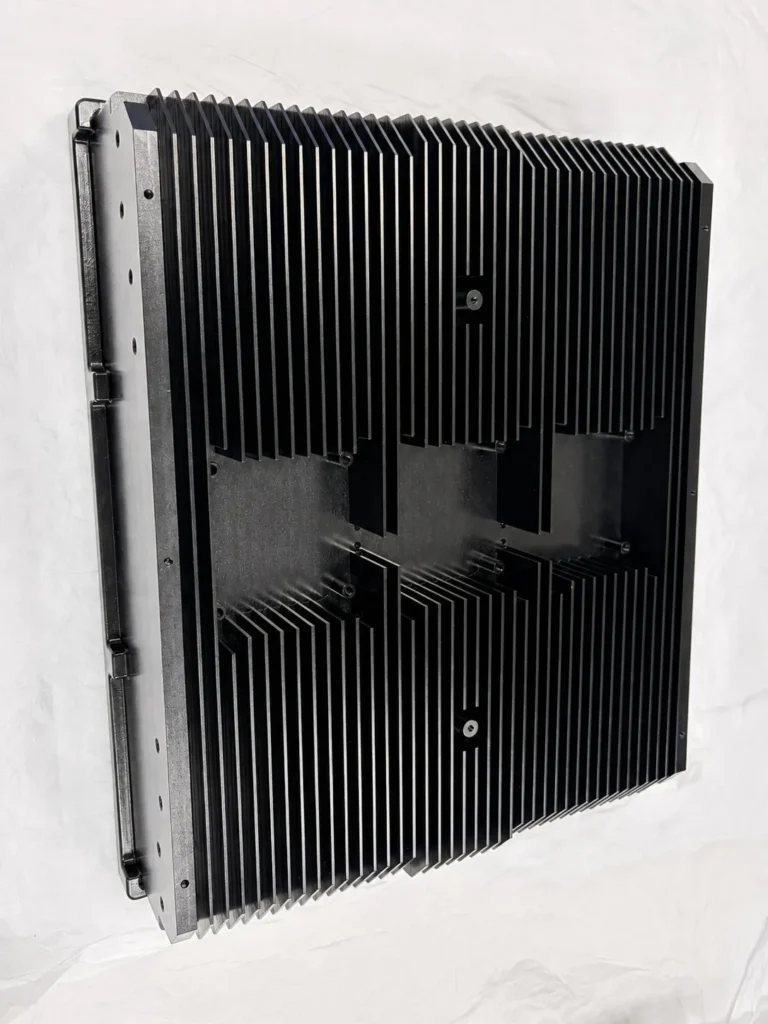Black-anodized 6061-T6 heat sink machined from solid aluminum