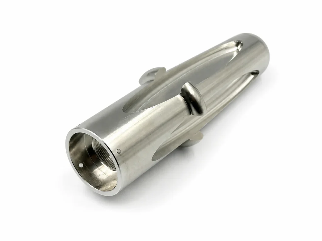 6061-T6 aluminum prototype with an internal thread and circumferential slots machined using C-axis live tooling